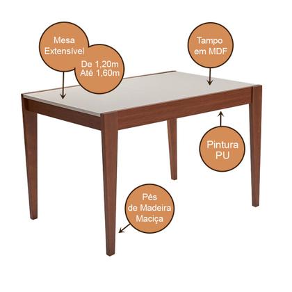 Imagem de Mesa Extensível para Cozinha Retangular 4 Lugares - Imbuia/offwhite sem Vidro 120x80