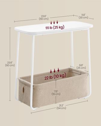 Imagem de Mesa final VASAGLE de cabeceira pequena com cesto de tecido ULET230W10