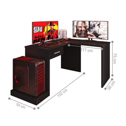 Imagem de Mesa Gamer de Canto com Gaveta Wayra Preto