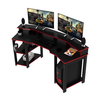 Imagem de Mesa Gamer Escrivaninha Para Computador Home Office 3 Prateleiras Espaço CPU Quarto Preto e Vermelho