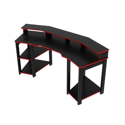Imagem de Mesa Gamer Escrivaninha Para Computador Home Office 3 Prateleiras Espaço CPU Quarto Preto e Vermelho