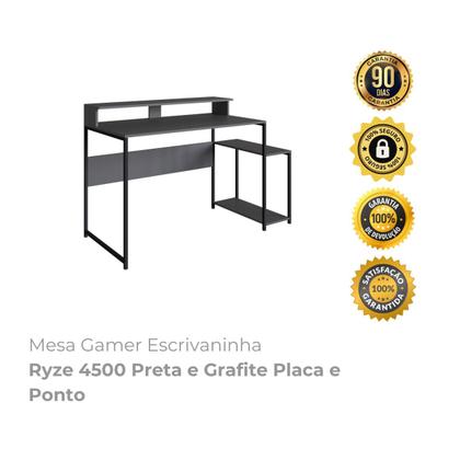 Imagem de Mesa Gamer Escrivaninha Ryze 4500 Preta e Grafite Placa e Ponto
