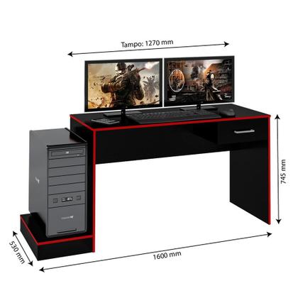 Imagem de Mesa Gamer Player One Preta e Vermelha