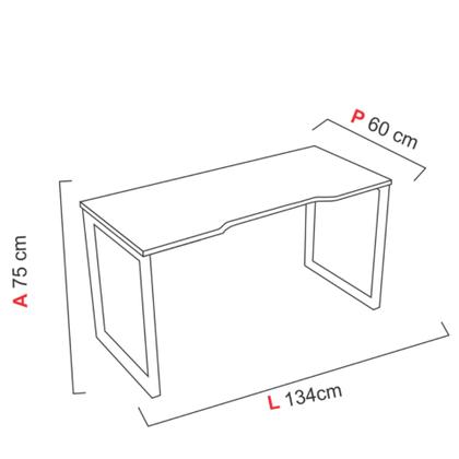 Imagem de Mesa Gamer Retangular Home Office 134 x 60 cm Pé Tubular Cor Preto com Borda Preta