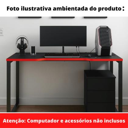 Imagem de Mesa Gamer Retangular Home Office 134 x 60 cm Pé Tubular Cor Preto com Borda Preta