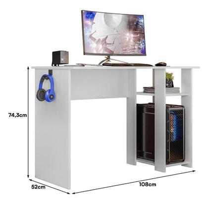 Imagem de Mesa Gamer Slim com suporte para CPU Branco - Peternella