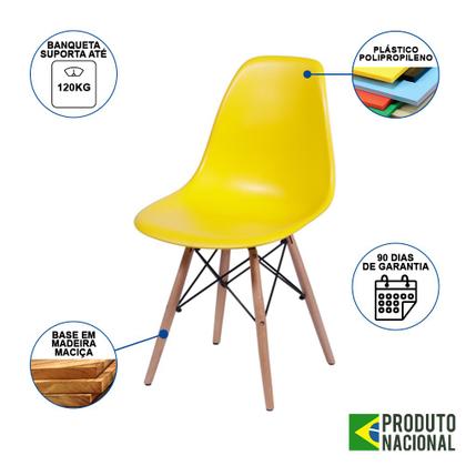 Imagem de Mesa Industrial Base de Ferro Preto 137x90 Tampo Branco 4 Cadeiras Eiffel Madeira Assento Amarelo