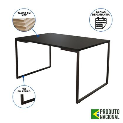 Imagem de Mesa Industrial Base de Ferro Preto Tampo 137x90 Preto 4 Cadeiras Eames Madeira Assento Vermelho