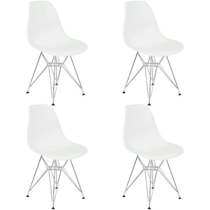 Imagem de Mesa Industrial Base Ferro Branco em  V  Tampo 137x90 Amendoa 4 Cadeiras Eames Assento Branco Ferro Branco