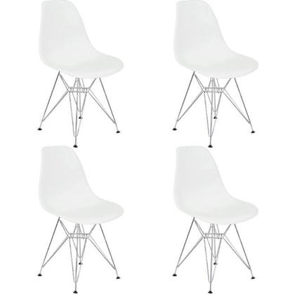 Imagem de Mesa Industrial Base Ferro Branco em  V  Tampo 90x90 Canela 4 Cadeiras Eames Ferro Assento Branco