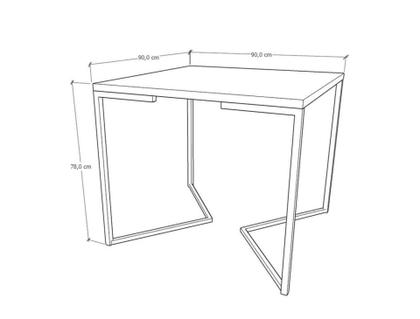 Imagem de Mesa Industrial Base Ferro Branco em  V  Tampo 90x90 Canela  4 Cadeiras Eames Madeira Assento Branco