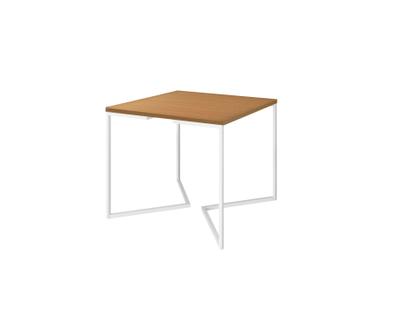 Imagem de Mesa Industrial Base Ferro Branco em  V  Tampo 90x90 Canela  4 Cadeiras Eames Madeira Assento Branco
