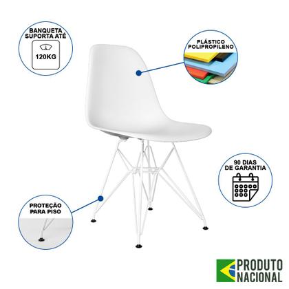 Imagem de Mesa Industrial Base Ferro Branco Tampo 137x90 Amêndoa 4 Cadeiras Ferro Branco Assento Branco