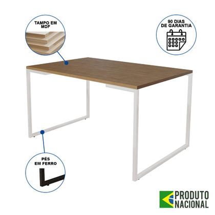 Imagem de Mesa Industrial Base Ferro Branco Tampo 137x90 Amêndoa 4 Cadeiras Ferro Branco Assento Branco