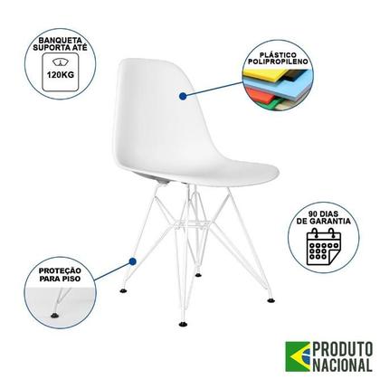 Imagem de Mesa Industrial Base Ferro Branco Tampo 137x90 Canela 4 Cadeiras Eames Ferro Branco Assento Branco