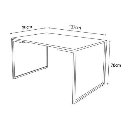 Imagem de Mesa Industrial Base Ferro Branco Tampo 137x90 Canela 4 Cadeiras Eames Ferro Preto  Assento Branco