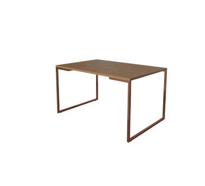 Imagem de Mesa Industrial Base Ferro Cobre Tampo 137x90 Amêndoa 4 Cadeiras Eames Madeira Assento Preto