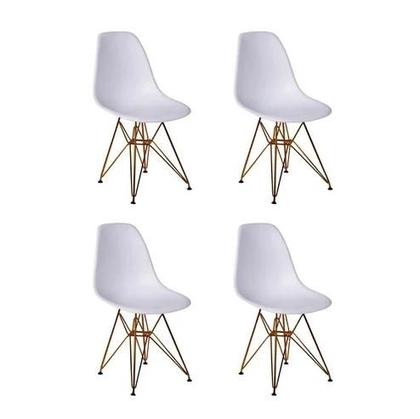 Imagem de Mesa Industrial Base Ferro Preto Tampo 137x90 Amendoa 4 Cadeiras Eames Ferro Cobre Assento Branco