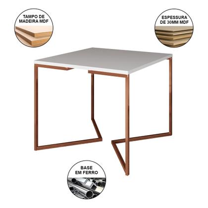 Imagem de Mesa Industrial Jantar Branca Quadrada 90cm Base Cobre V com 4 Poltronas Pretas Eames Eiffel Madeira
