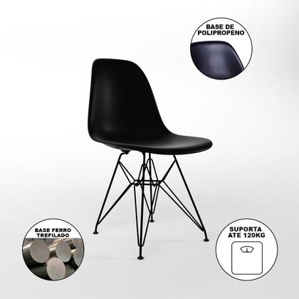 Imagem de Mesa Industrial Jantar Retangular 137x90cm Amêndoa Base V com 6 Cadeiras Eames Eiffel Pretas Ferro P