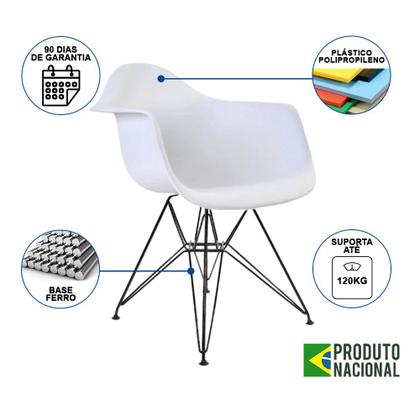 Imagem de Mesa Industrial Jantar Retangular Preta 137x90cm Base V com 6 Poltronas Brancas Eames Eiffel Ferro P