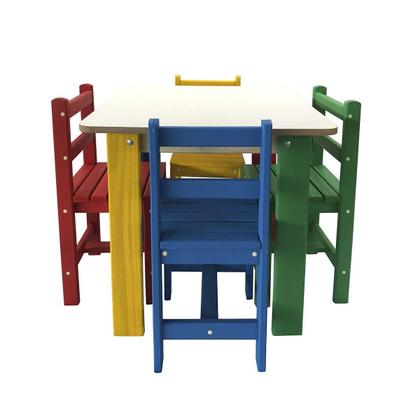Imagem de Mesa Infantil 4 Cadeiras Criança Atividades Madeira Camaleão