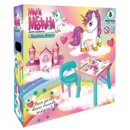 Imagem de Mesa Infantil C/Cadeira Unicórnio +Patinete Dobrável 3 Rodas