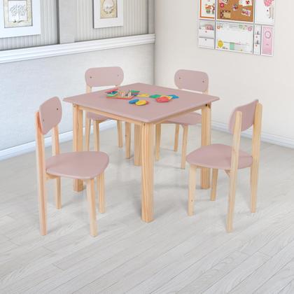 Imagem de Mesa Infantil Com 4 Cadeiras Coloridas Em Madeira Pinus