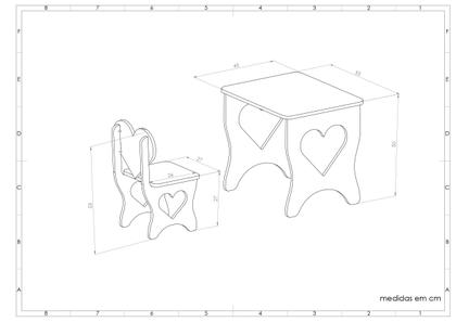 Imagem de Mesa infantil coração, kit com duas cadeiras em mdf.
