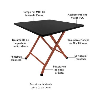 Imagem de Mesa Infantil Havai Dobrável Para Criança Desenhar Cobre e Preto