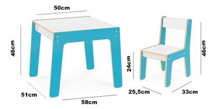 Imagem de Mesa Infantil MDF Junges Azul Com 1 Cadeira Didática Resistente Para Brincar 991