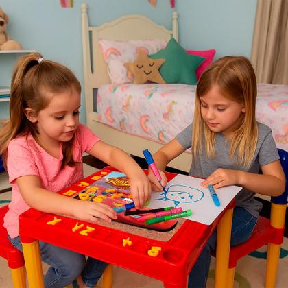 Imagem de Mesa Infantil Mesinha Didática Colorida Carros Cor Vermelha