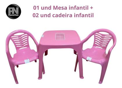 Imagem de Mesa Infantil Rosa + 02 Cadeira Infantil Plasnorthon Kit