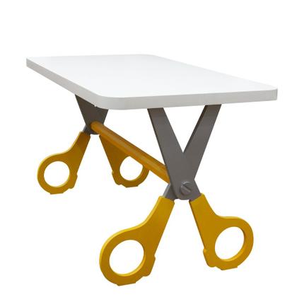Imagem de Mesa Infantil Tesoura Amarelo Tampo Branco Retangular Base Temática para Estudos e Desenhos Mobília Decor