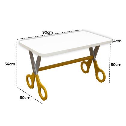 Imagem de Mesa Infantil Tesoura Amarelo Tampo Branco Retangular Base Temática para Estudos e Desenhos Mobília Decor