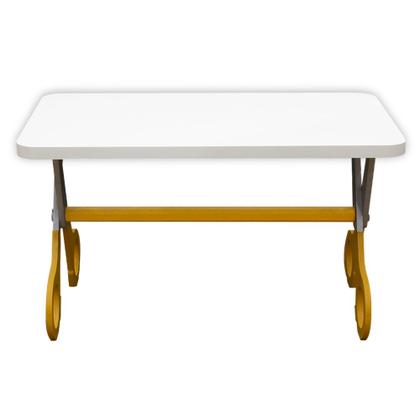 Imagem de Mesa Infantil Tesoura Amarelo Tampo Branco Retangular Base Temática para Estudos e Desenhos Mobília Decor