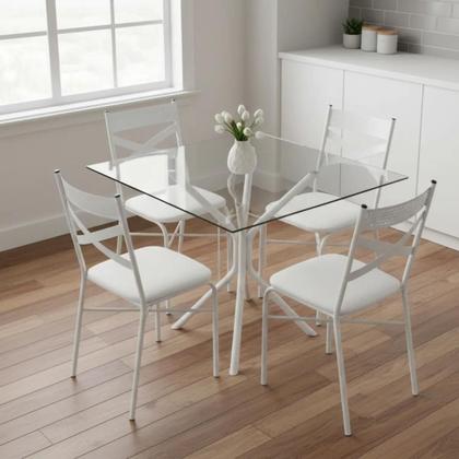 Imagem de Mesa Jantar 70cm Quadrada Vidro Temperado Base Ana Metálica Escrivaninha Sala Estar Cozinha