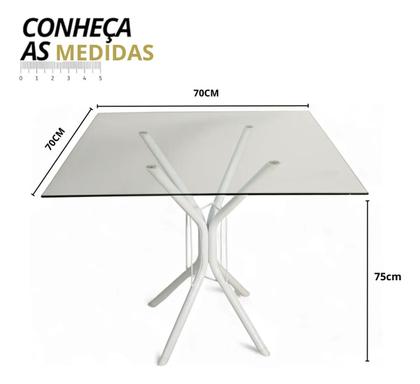 Imagem de Mesa Jantar 70cm Quadrada Vidro Temperado Base Ana Metálica Escrivaninha Sala Estar Cozinha
