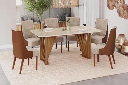 Imagem de Mesa Jantar Adriana 180 6 Cadeiras Ivy Caramelo Creme - Henn