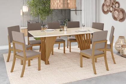 Imagem de Mesa Jantar Adriana 200 8 Cadeiras Milla Amendoa - Henn