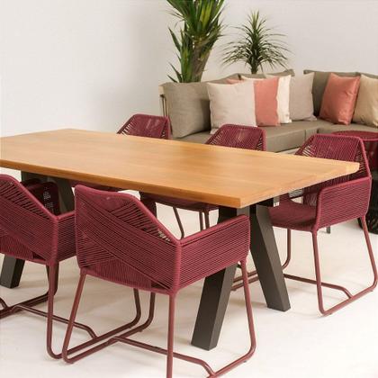 Imagem de Mesa Jantar Bilbau 2,00x1,00m Alumínio Tampo de Madeira Maciça