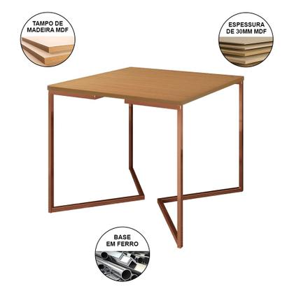 Imagem de Mesa Jantar Industrial Base Cobre V 90cm Quadrada Canela C/ 4 Cadeiras Madeira Eames Estofada Vermel