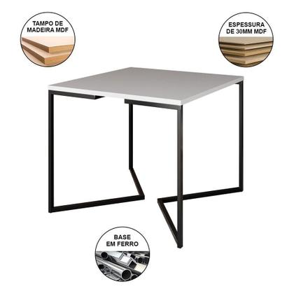 Imagem de Mesa Jantar Industrial Branca Quadrada 90X90 Base V Ferro Preto Com 4 Cadeiras Pretas M Cor: Branco
