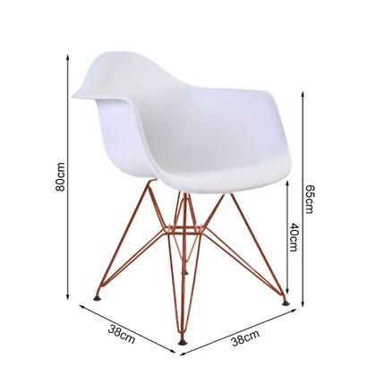 Imagem de Mesa Jantar Industrial Filadélfia Amêndoa 137x90cm com 4 Poltronas Eames Eiffel Brancas Base Cobre