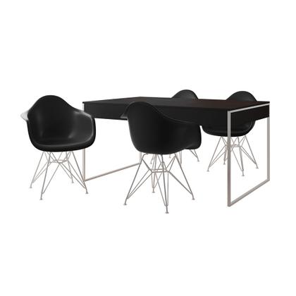 Imagem de Mesa Jantar Industrial Filadélfia Preta 137x90cm com 4 Poltronas Eames Eiffel Pretas Base Ferro Bran