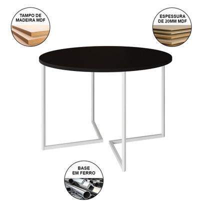 Imagem de Mesa Jantar Industrial Preta 110cm Redonda Base V Ferro Branco com 4 Poltronas Eiffel Pretas Madeira