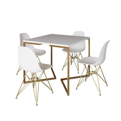 Imagem de Mesa Jantar Industrial Quadrada 90Cm Branca Base V Com 4 Cadeiras Brancas Base Dourada Cor: Branco