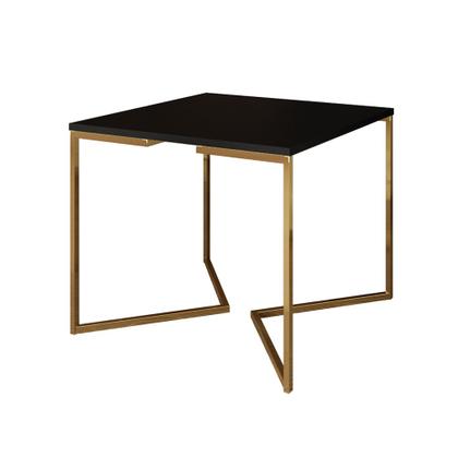 Imagem de Mesa Jantar Industrial Quadrada 90cm Preta Base V com 4 Cadeiras Eames Eiffel Brancas Base Dourada