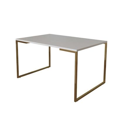Imagem de Mesa Jantar Industrial Retangular 137X90Cm Branca Base Dourada Com 4 Cadeiras Madeira P Cor: Branco