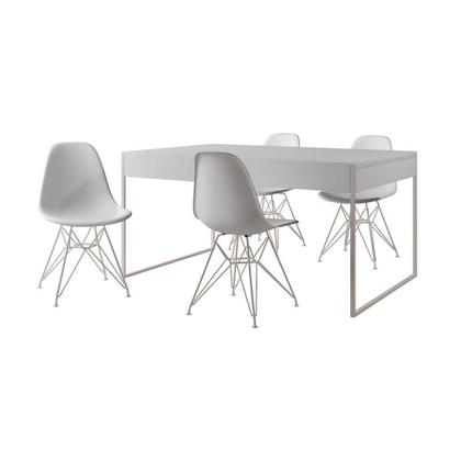 Imagem de Mesa Jantar Industrial Retangular Branca 137X90Cm Com 4 Cadeiras Brancas Base Ferro Cor: Branco